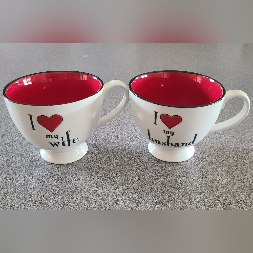 I Love My Wife/Husband Couple Mugs His & Hers Cottagecore